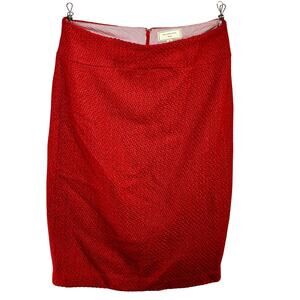 Anthropologie Moulinette Soeurs Size 8 Red Boucle Pencil Skirt Wool Blend Lined